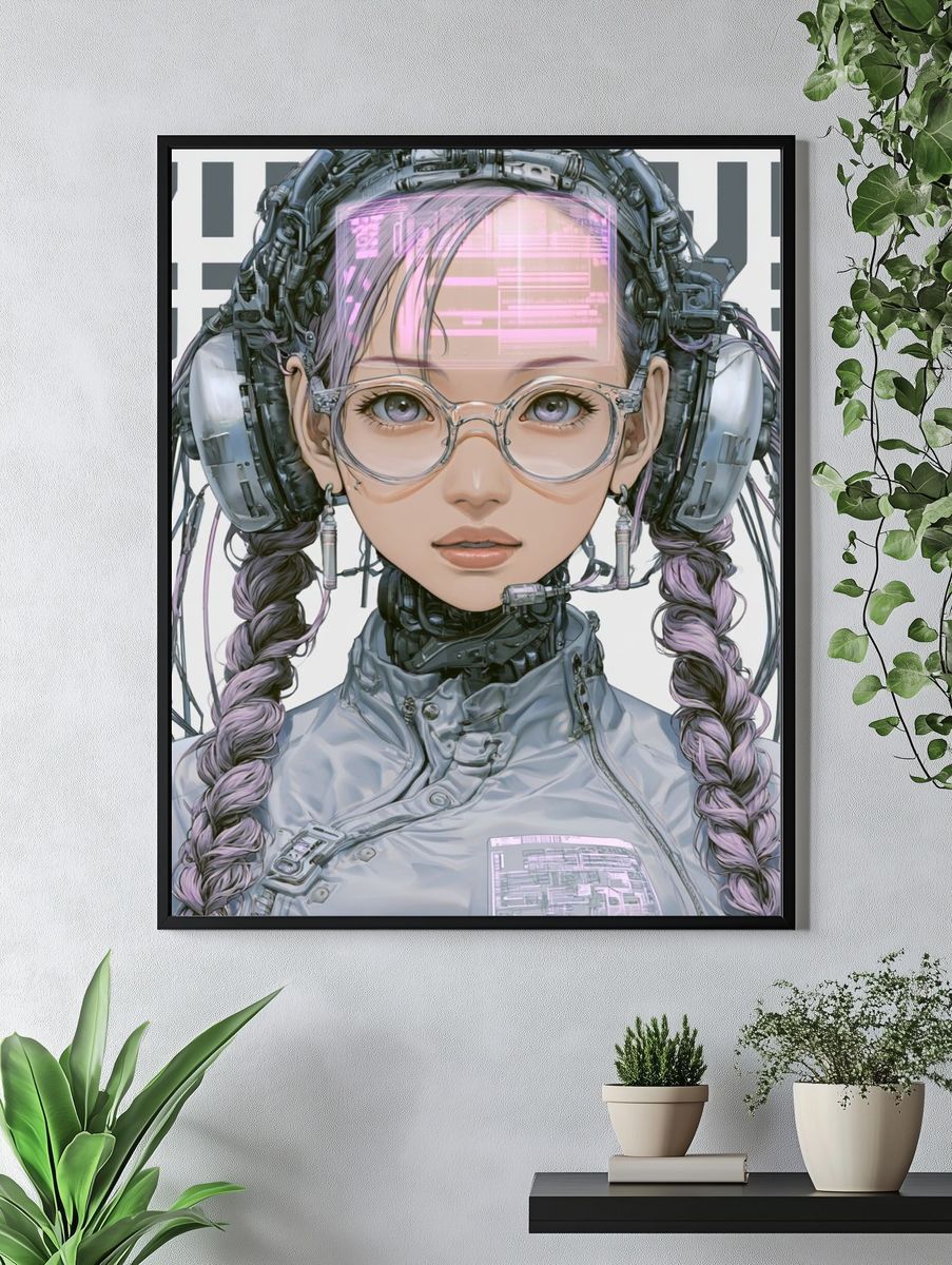 Cyberpunk Girl Portrait Poster. — room view 4