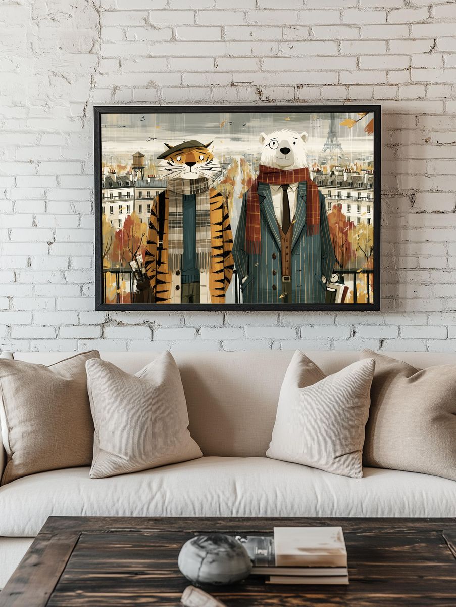Paris Animal Portrait Illustration Poster. room preview