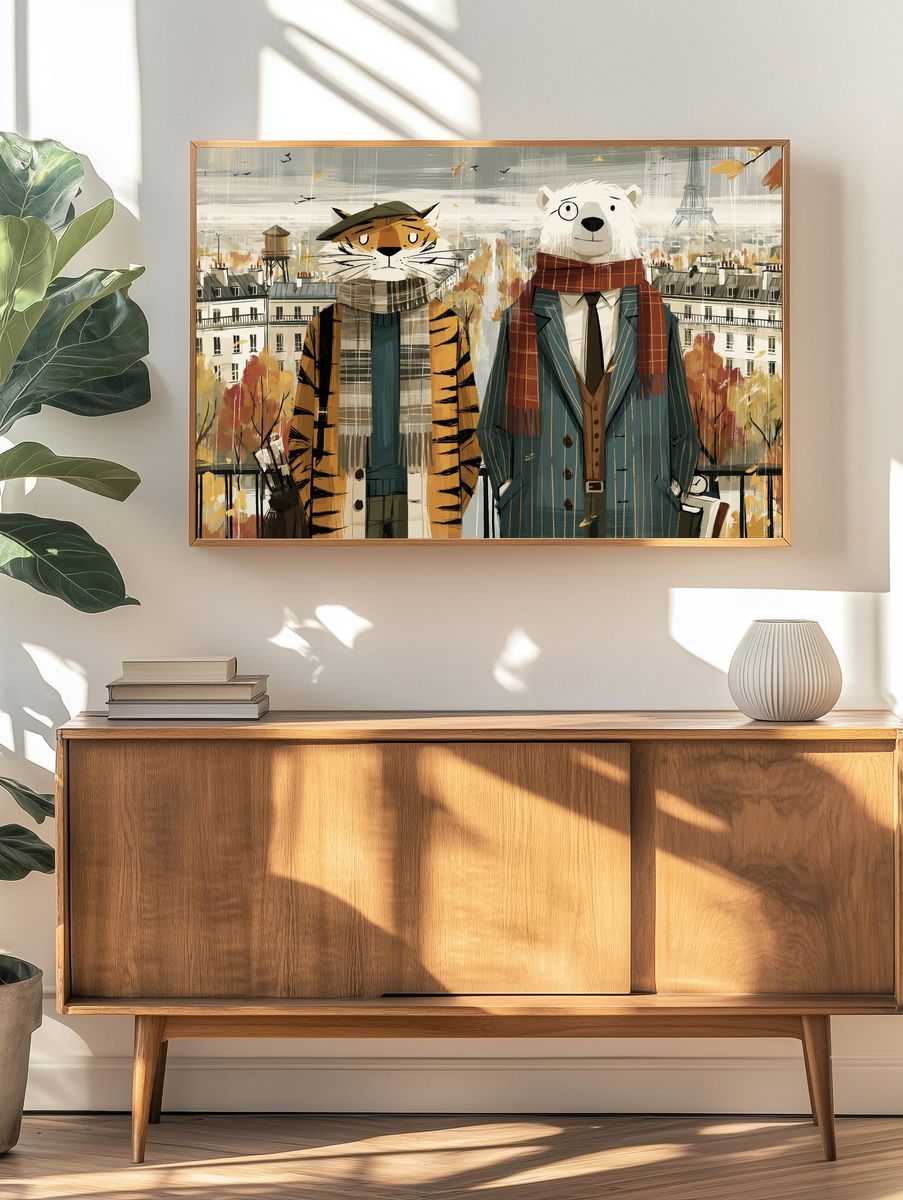 Paris Animal Portrait Illustration Poster. — room view 3