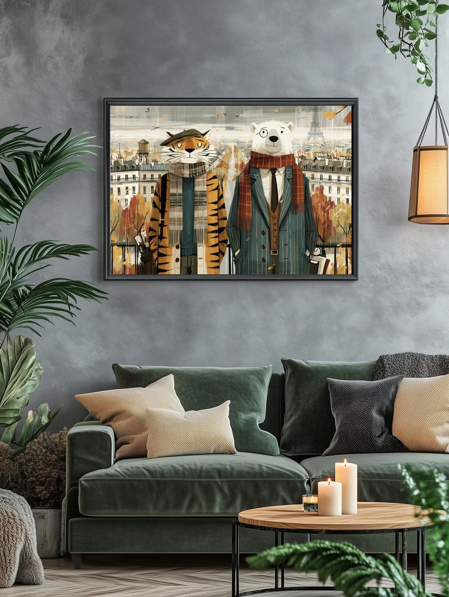 Paris Animal Portrait Illustration Poster. — room view 4