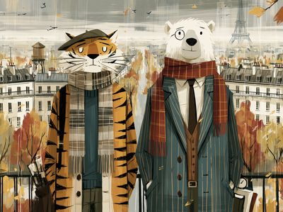 Paris Animal Portrait Illustration Poster. poster