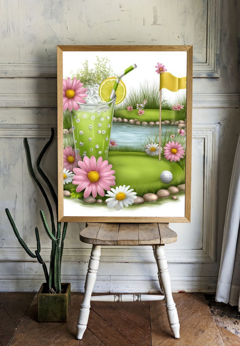 Floral Golf Cocktail Illustration Poster. — room view 1
