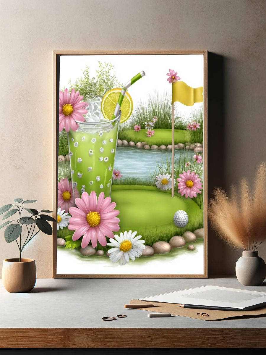 Floral Golf Cocktail Illustration Poster. — room view 2