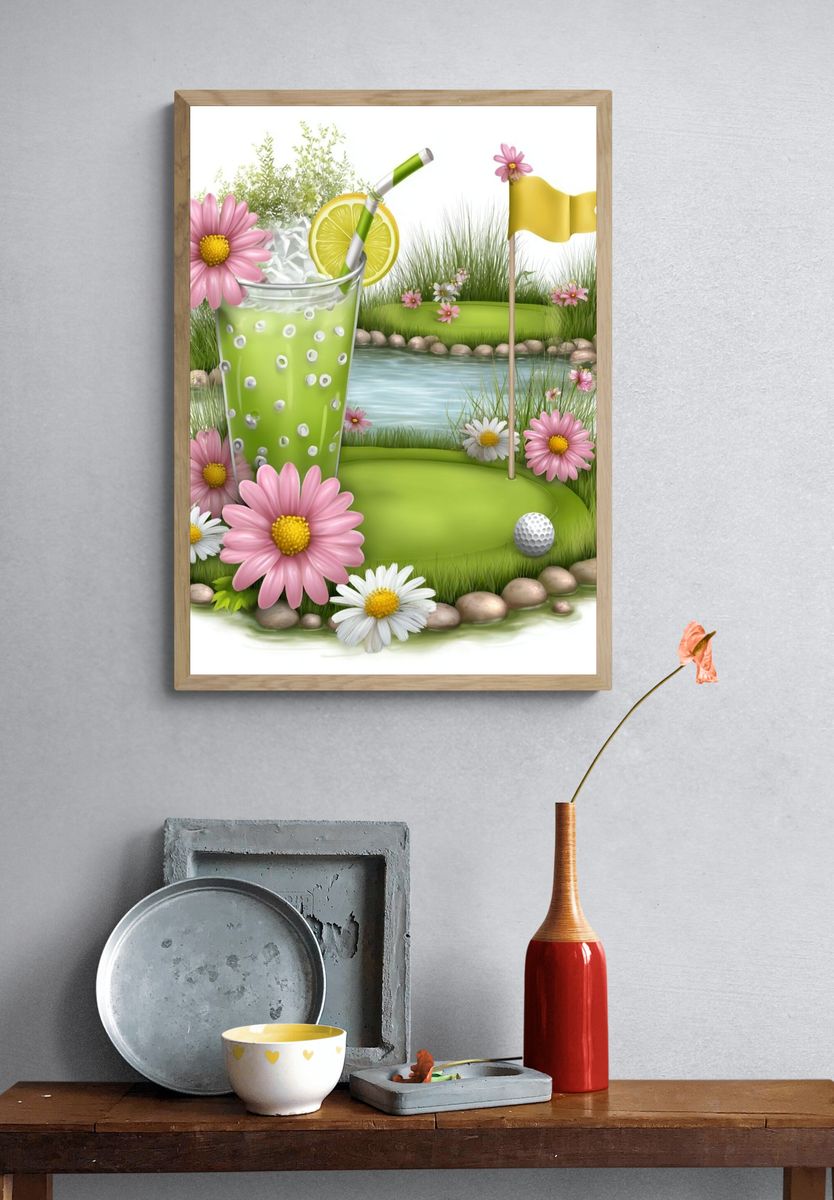 Floral Golf Cocktail Illustration Poster. — room view 3