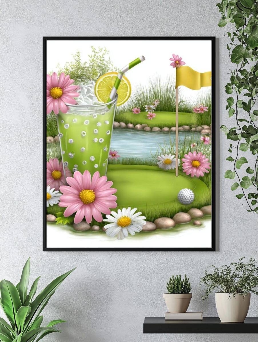 Floral Golf Cocktail Illustration Poster. — room view 4