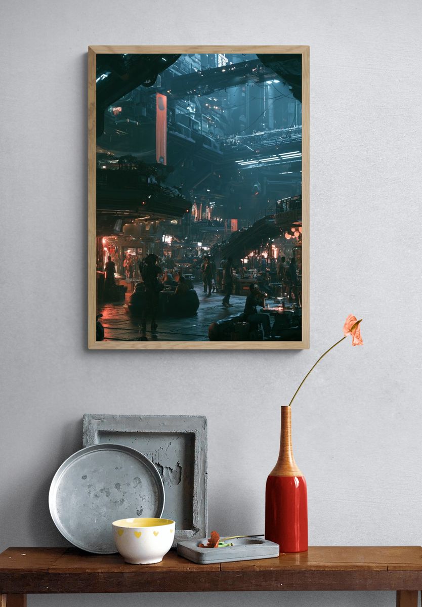 Cyberpunk Night Market Poster. — room view 3