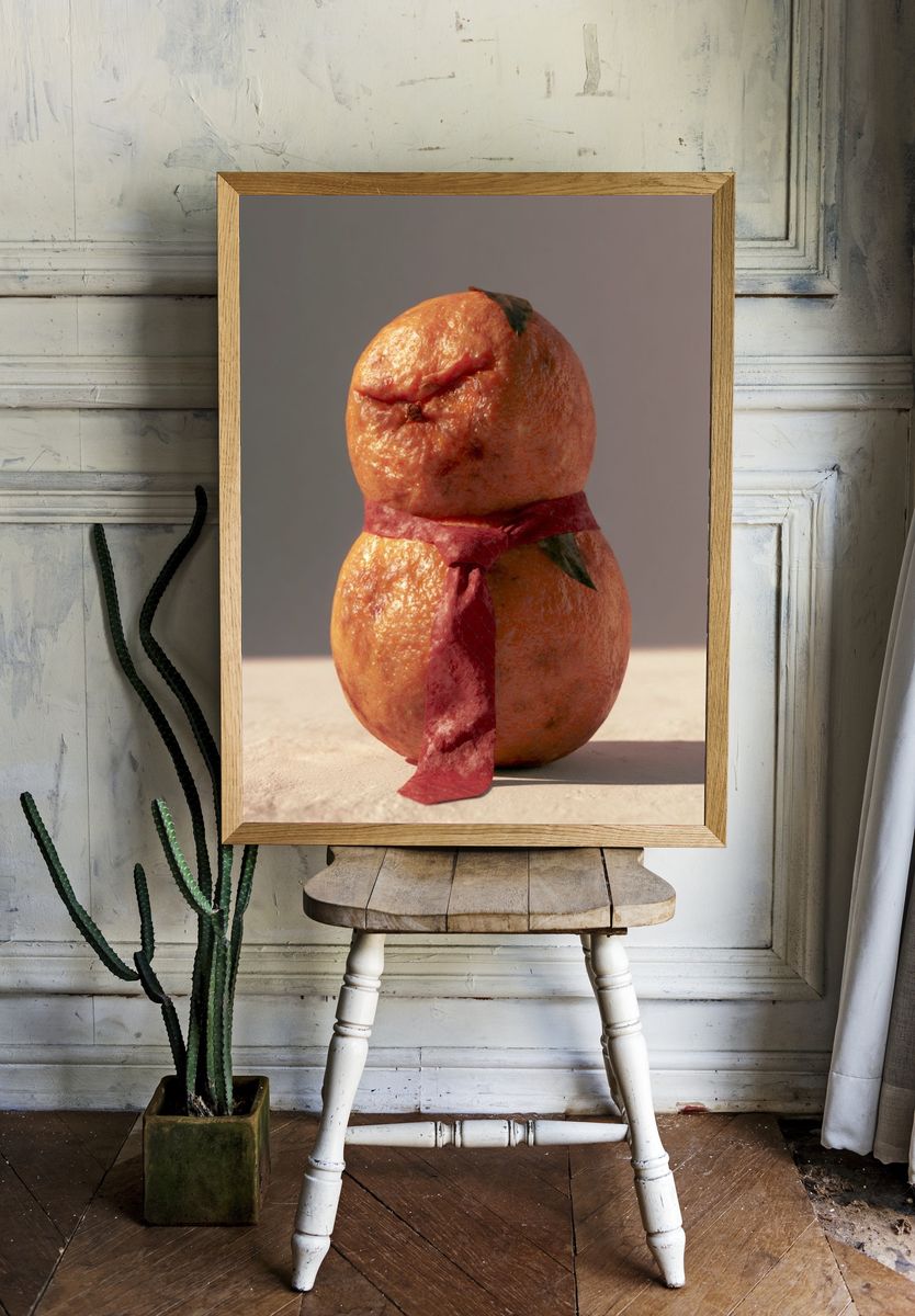 Surreal Citrus Still Life Print. room preview