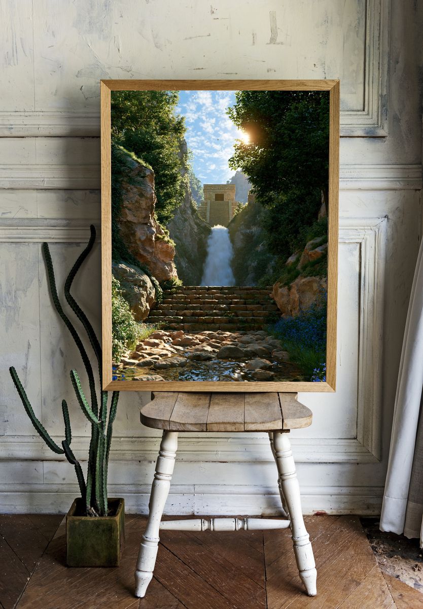 Hidden Temple Waterfall Poster. room preview