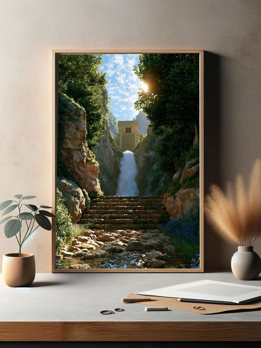 Hidden Temple Waterfall Poster. — room view 2