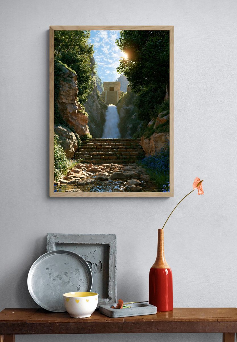 Hidden Temple Waterfall Poster. — room view 3