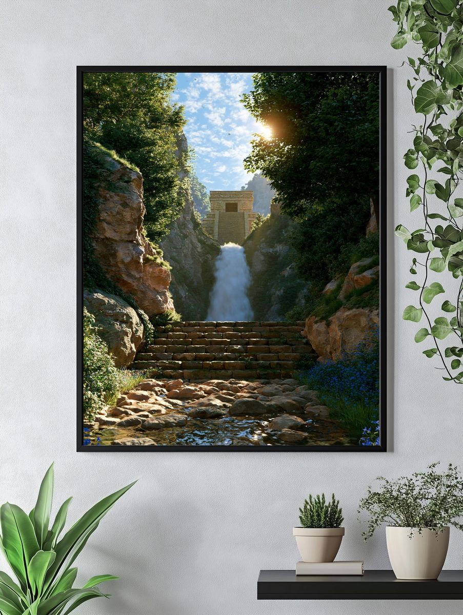Hidden Temple Waterfall Poster. — room view 4