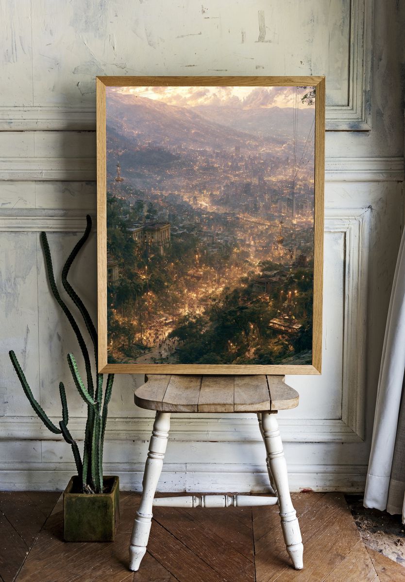 Mountain Cityscape Digital Art Print. room preview
