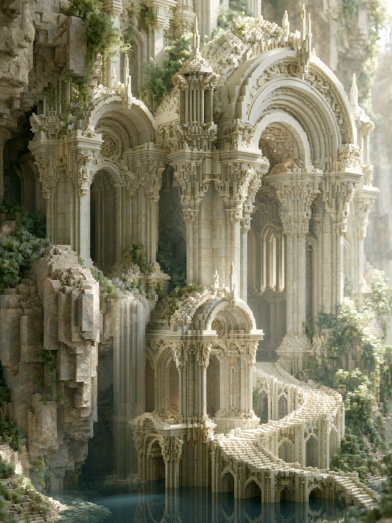 Fantasy Cliffside Temple Illustration Poster. poster — illustration art