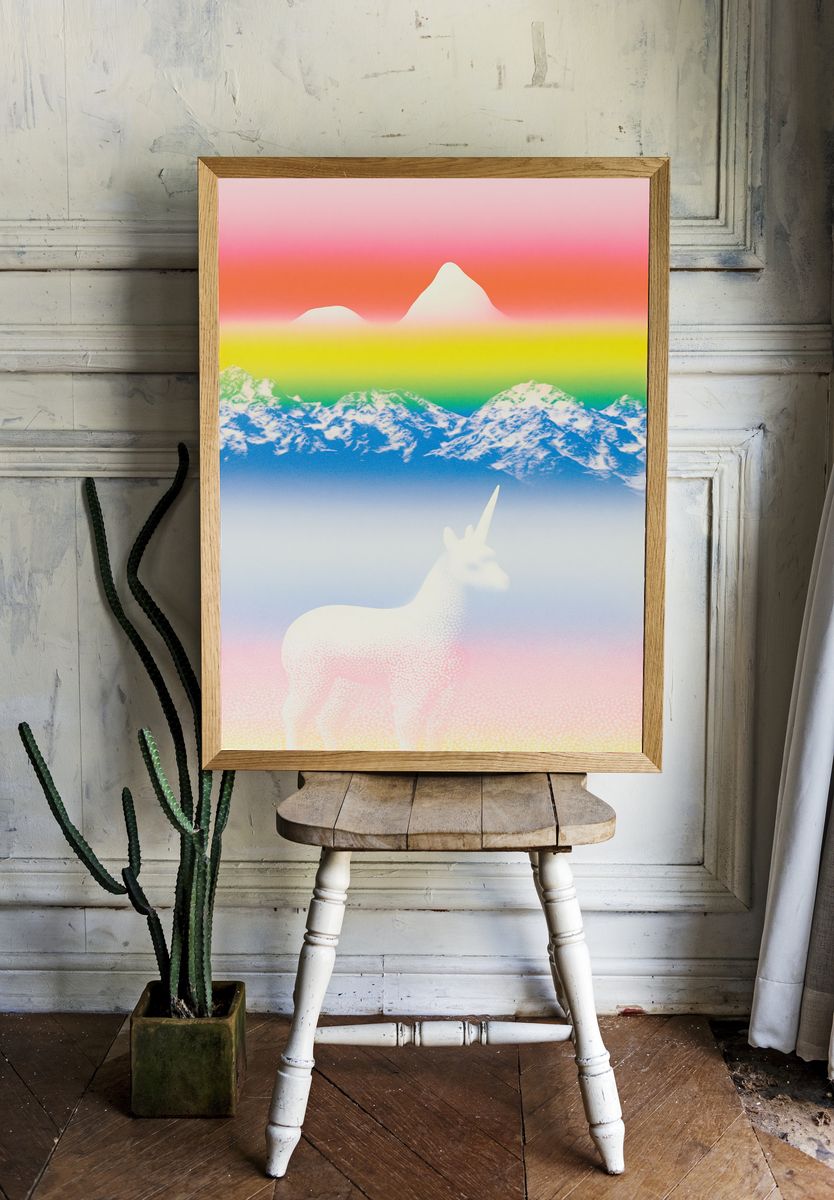 Dreamscape Unicorn Mountains Poster. room preview