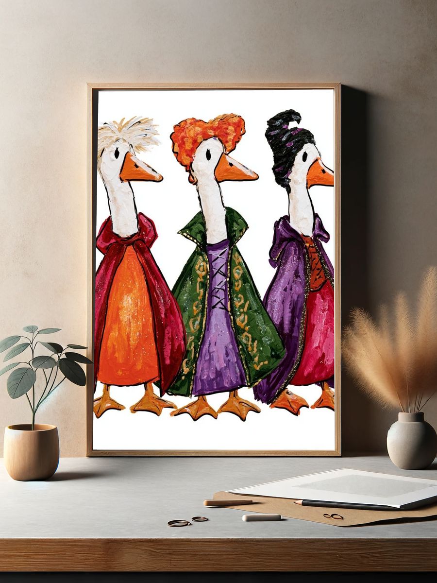 Fashion Ducks Illustration Poster. — room view 2