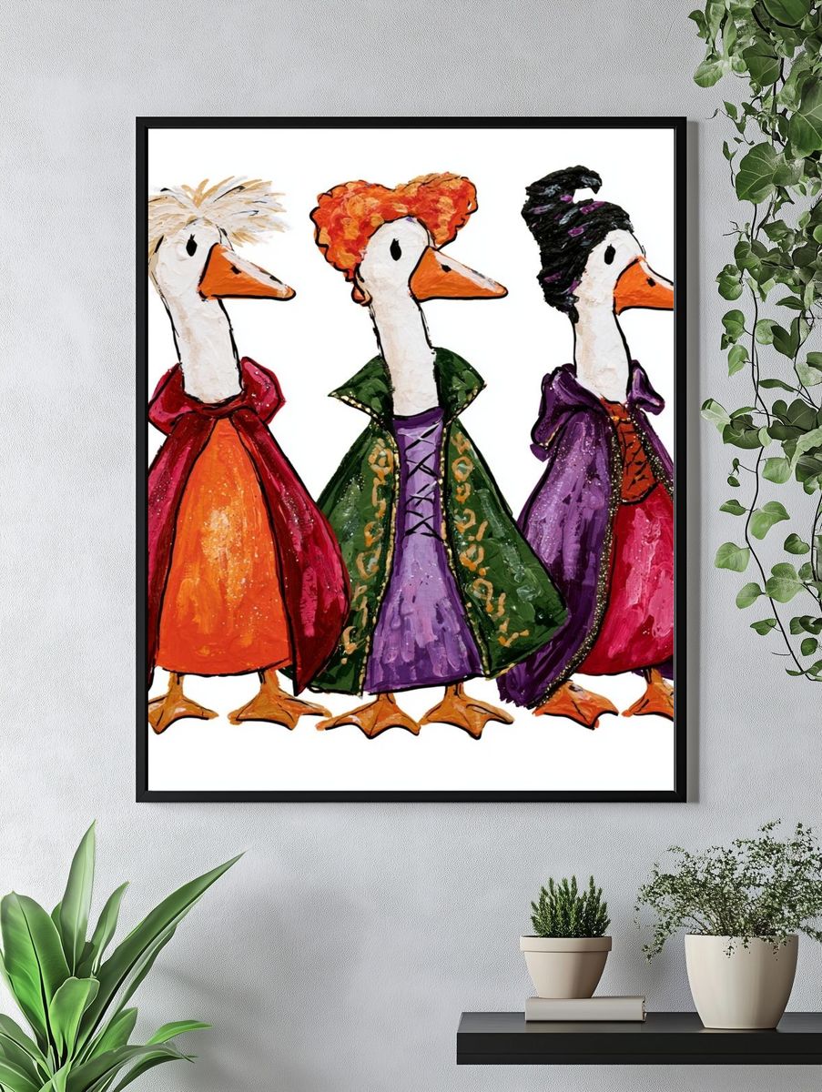 Fashion Ducks Illustration Poster. — room view 4