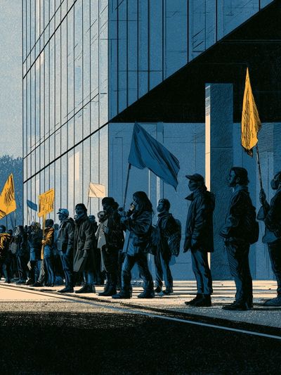 Urban Protest Scene Illustration Poster.