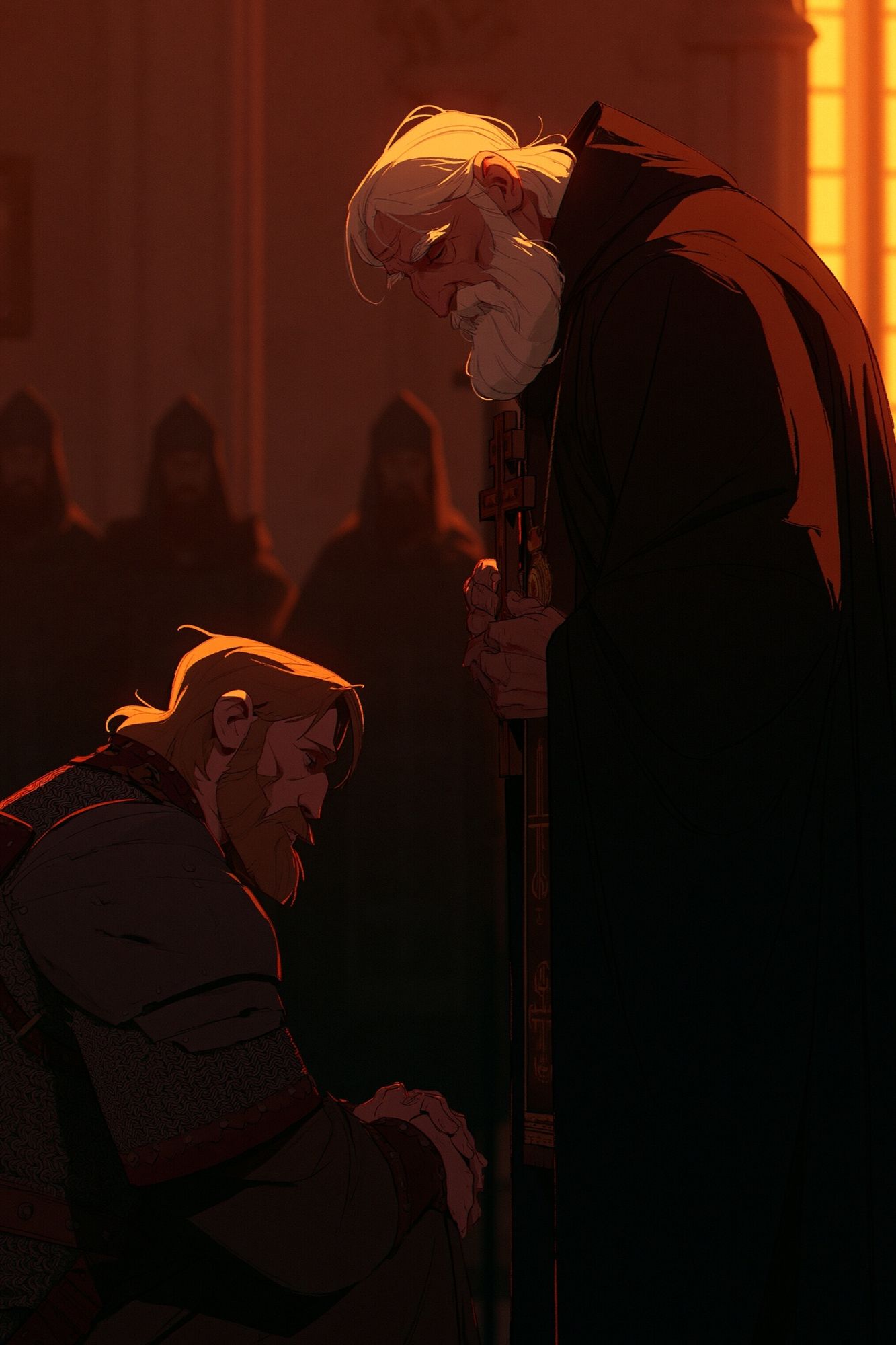 Medieval Prayer Scene Illustration Poster. poster detail