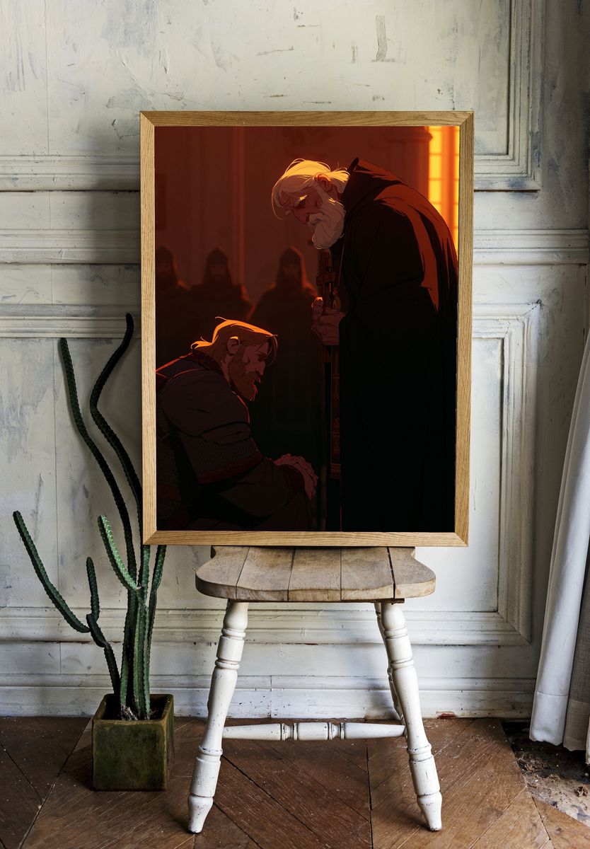 Medieval Prayer Scene Illustration Poster. room preview