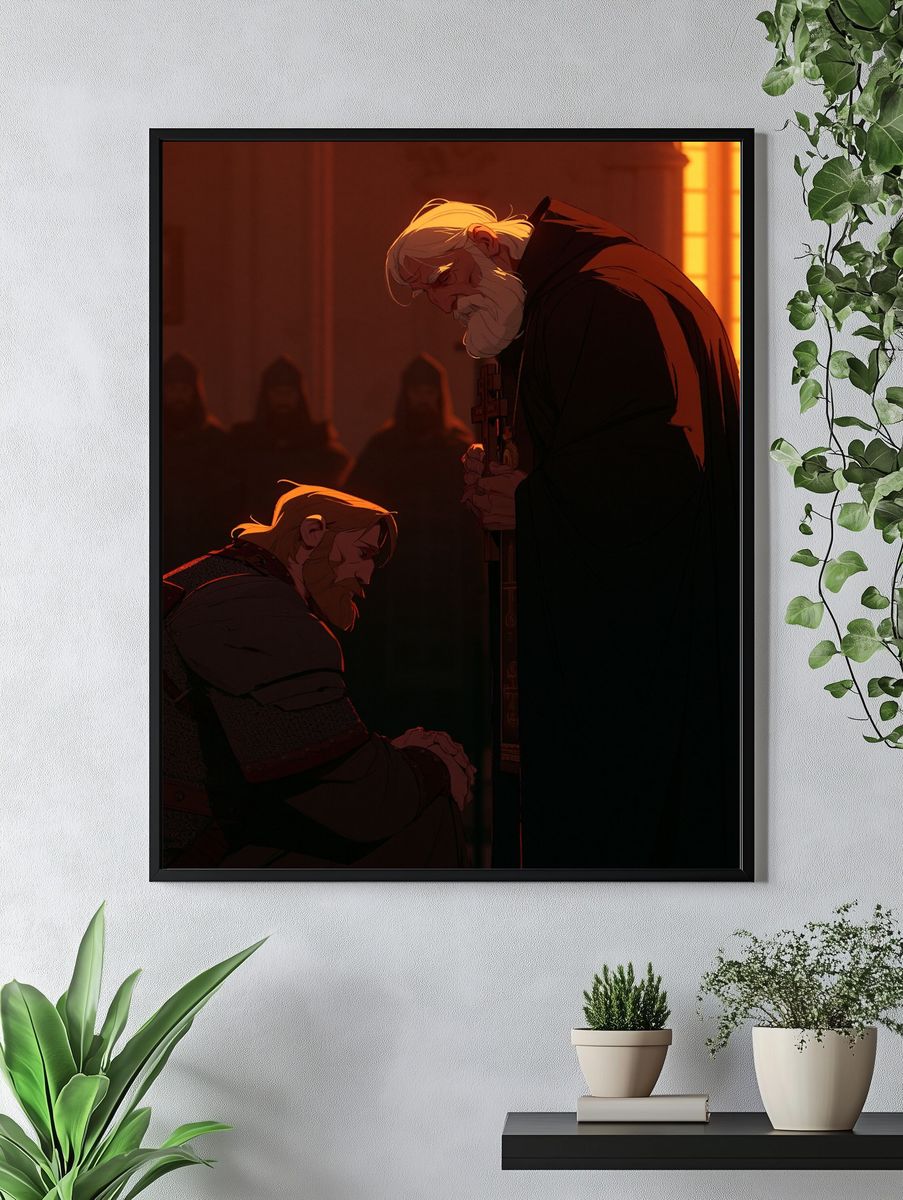 Medieval Prayer Scene Illustration Poster. — room view 4