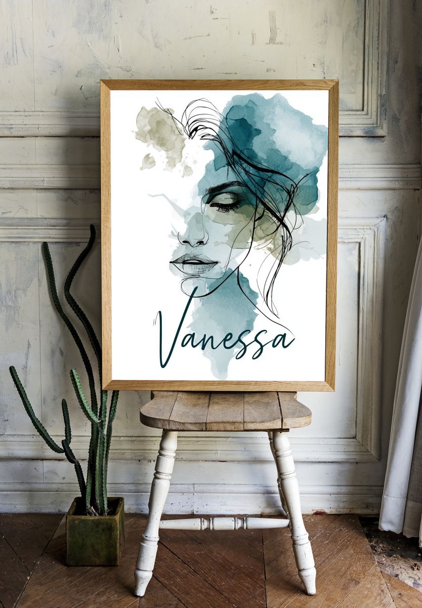 Vanessa Watercolor Portrait Print. room preview