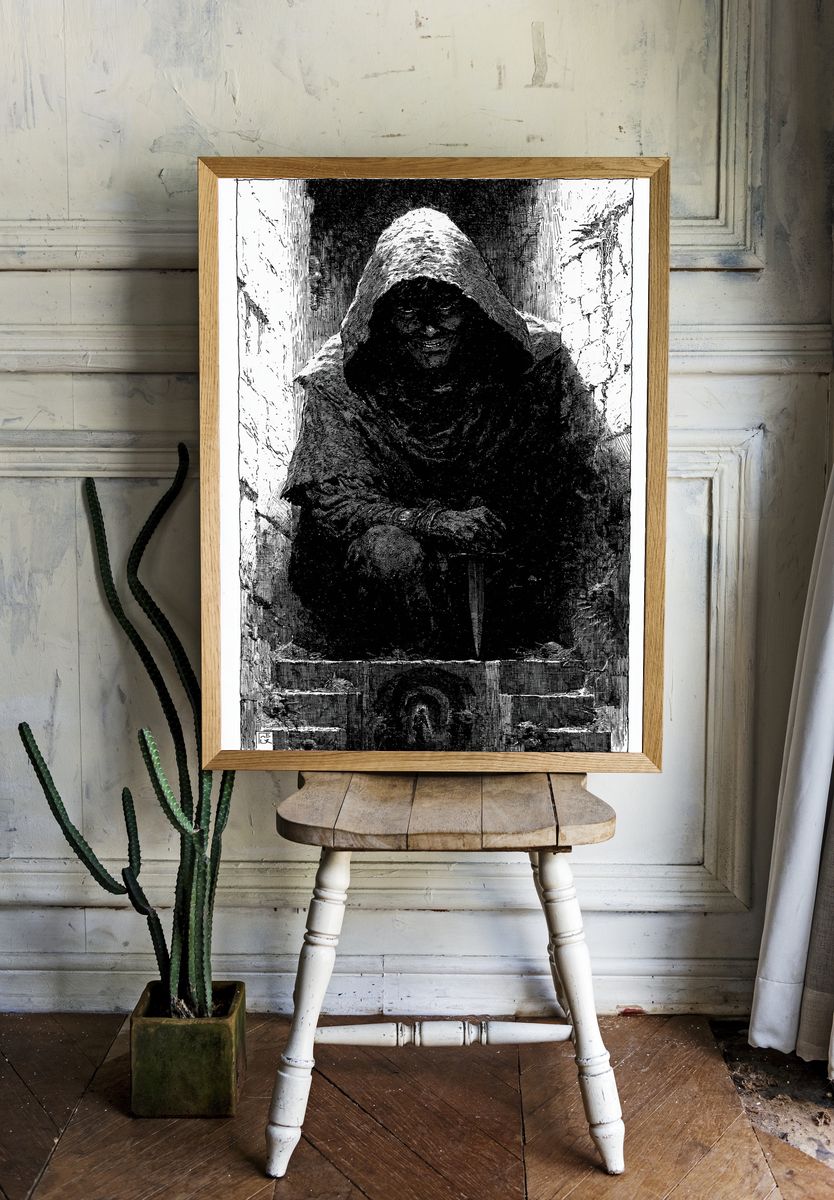 Hooded Figure Gothic Illustration Poster. — room view 1