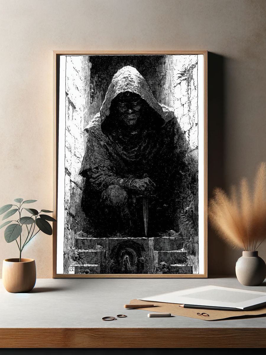 Hooded Figure Gothic Illustration Poster. — room view 2