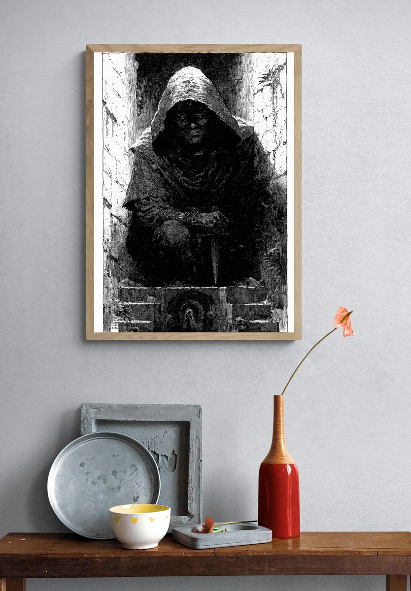 Hooded Figure Gothic Illustration Poster. — room view 3