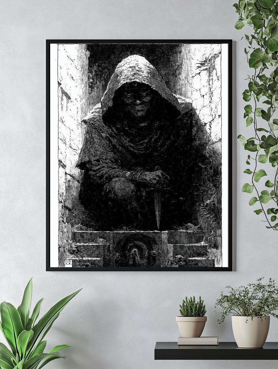 Hooded Figure Gothic Illustration Poster. — room view 4