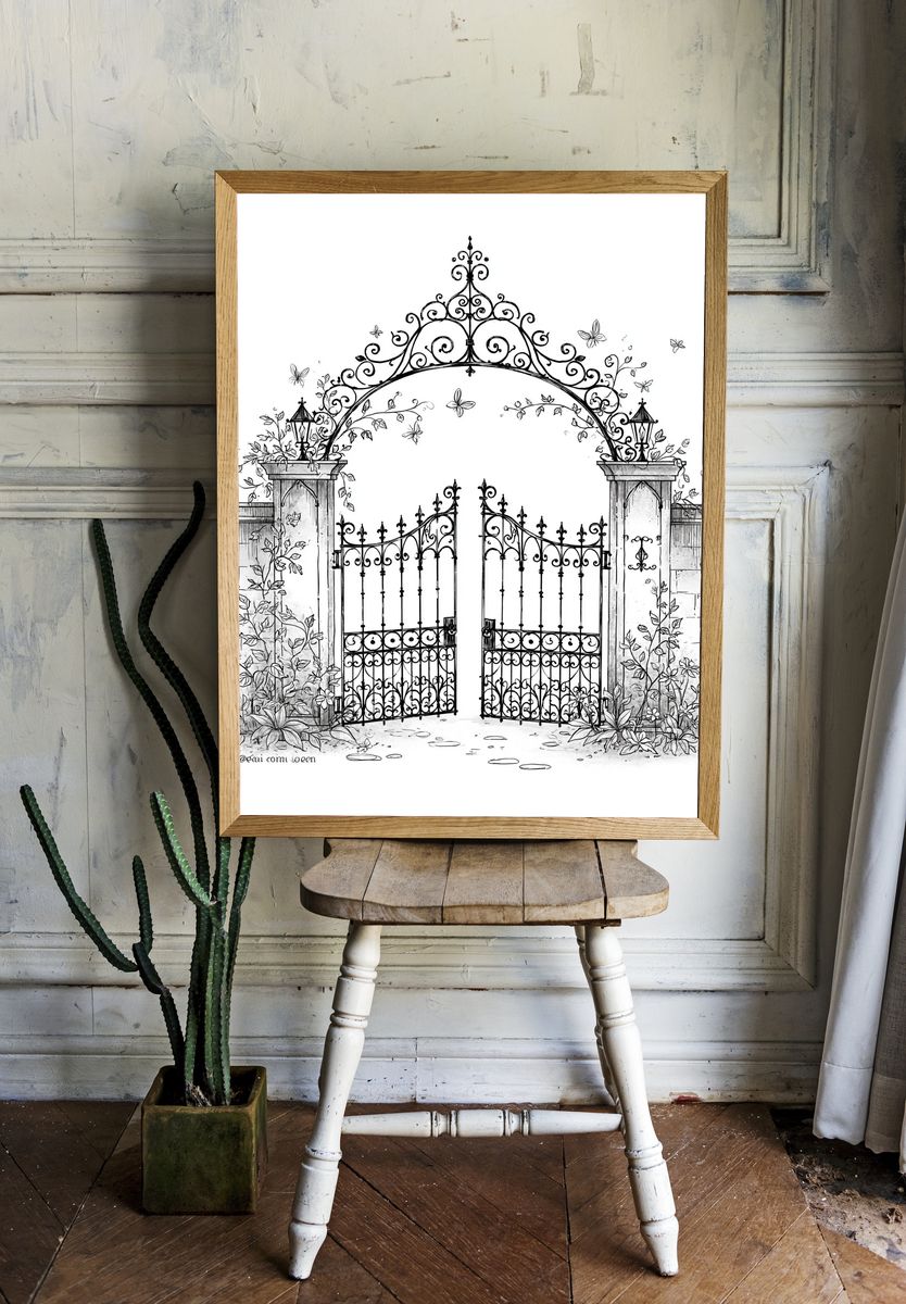 Ornate Garden Gate Illustration Poster. room preview