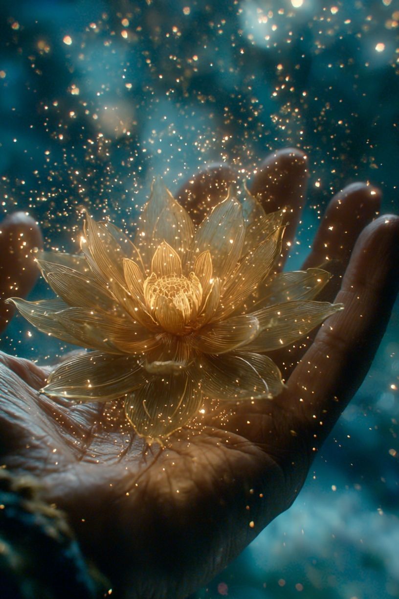 Golden Lotus Hand — Surreal Print. poster detail
