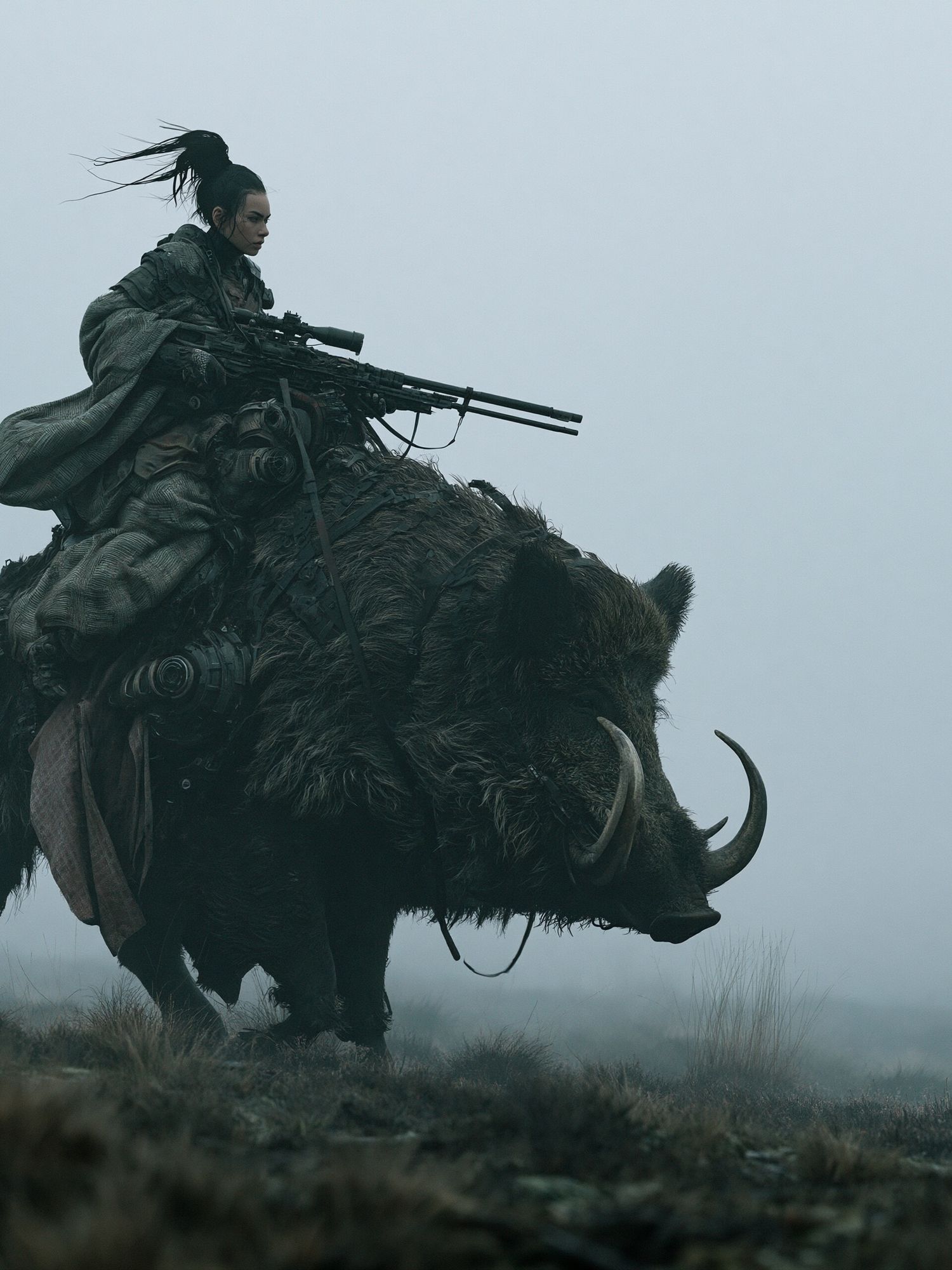 Warrior on Boar Fantasy Print. poster — illustration art