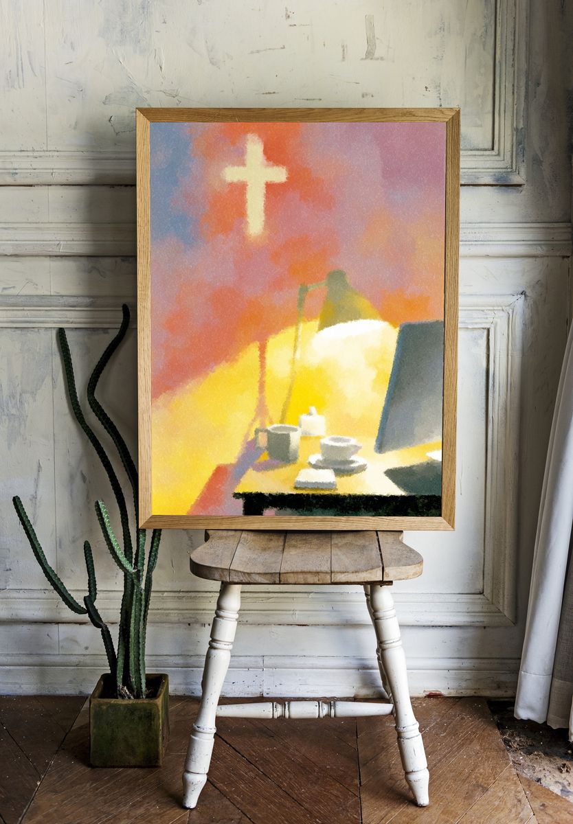 Prayer Desk Watercolor Print. room preview