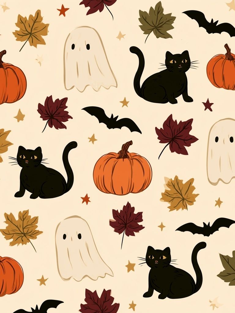 Halloween Cats and Pumpkins Poster. poster detail