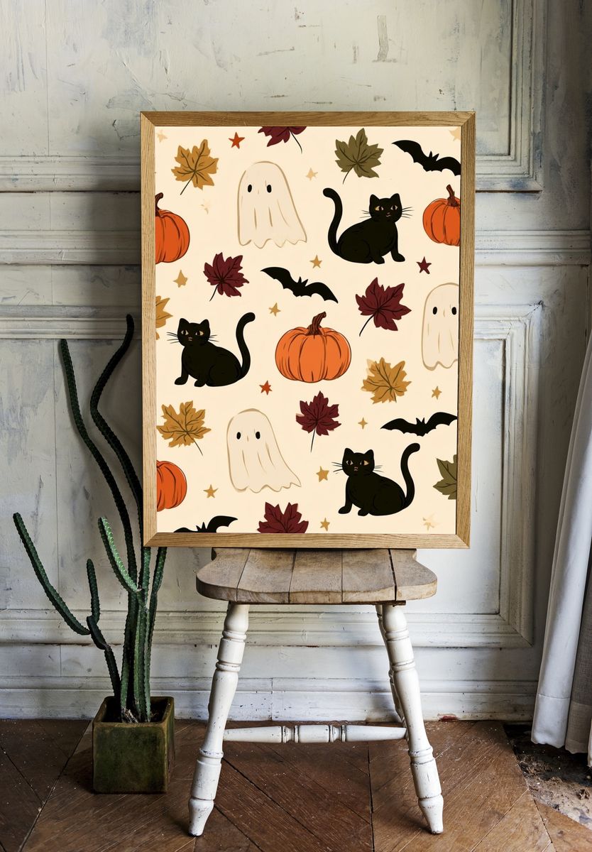 Halloween Cats and Pumpkins Poster. room preview