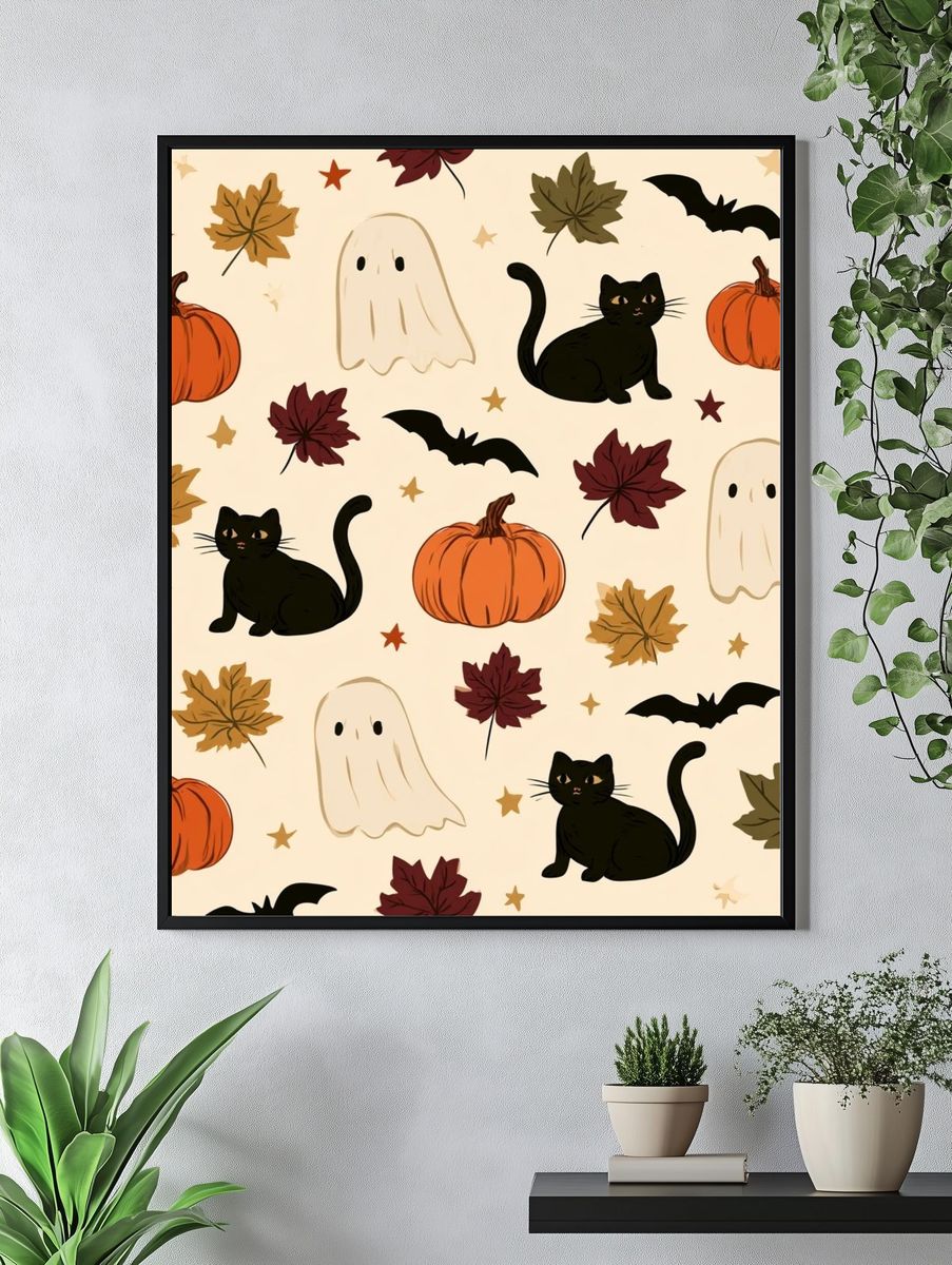 Halloween Cats and Pumpkins Poster. — room view 4