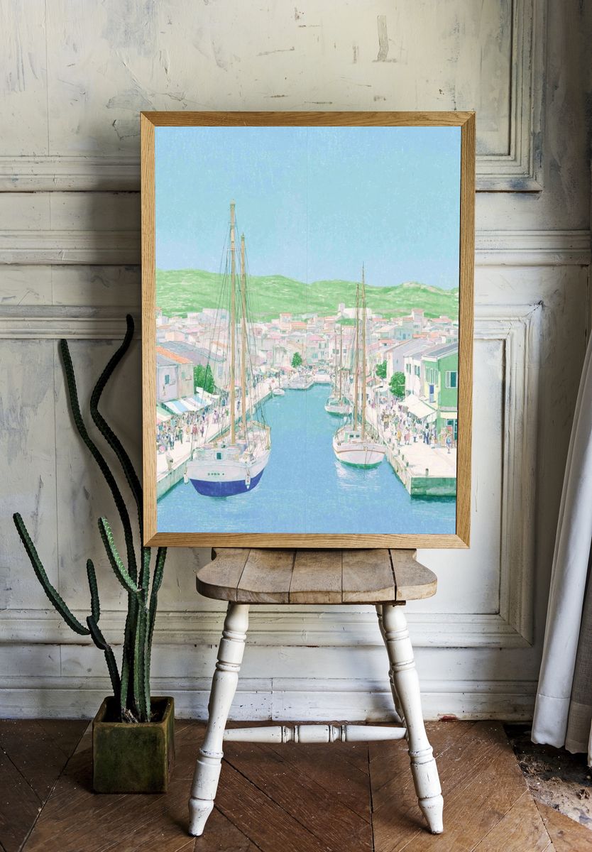 Harbor Town Watercolor Print. — room view 1