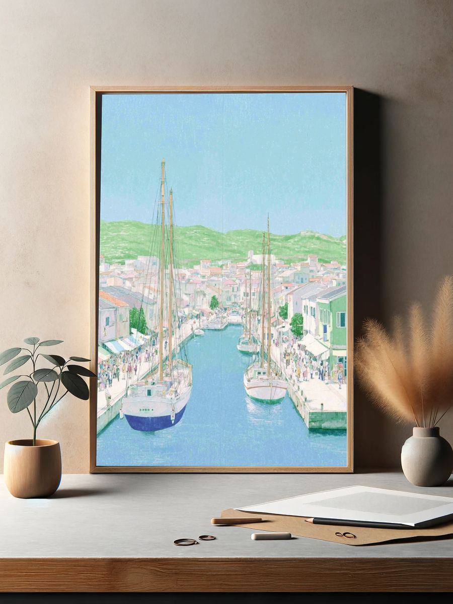 Harbor Town Watercolor Print. — room view 2