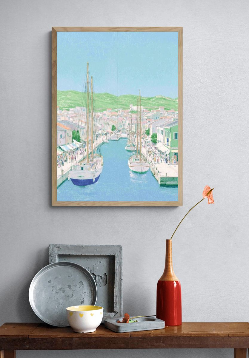 Harbor Town Watercolor Print. — room view 3