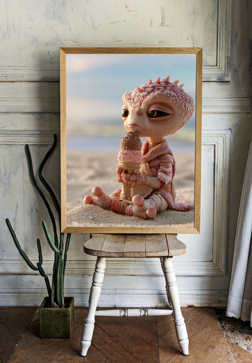Cute Baby Dragon Ice Cream Poster. — room view 1