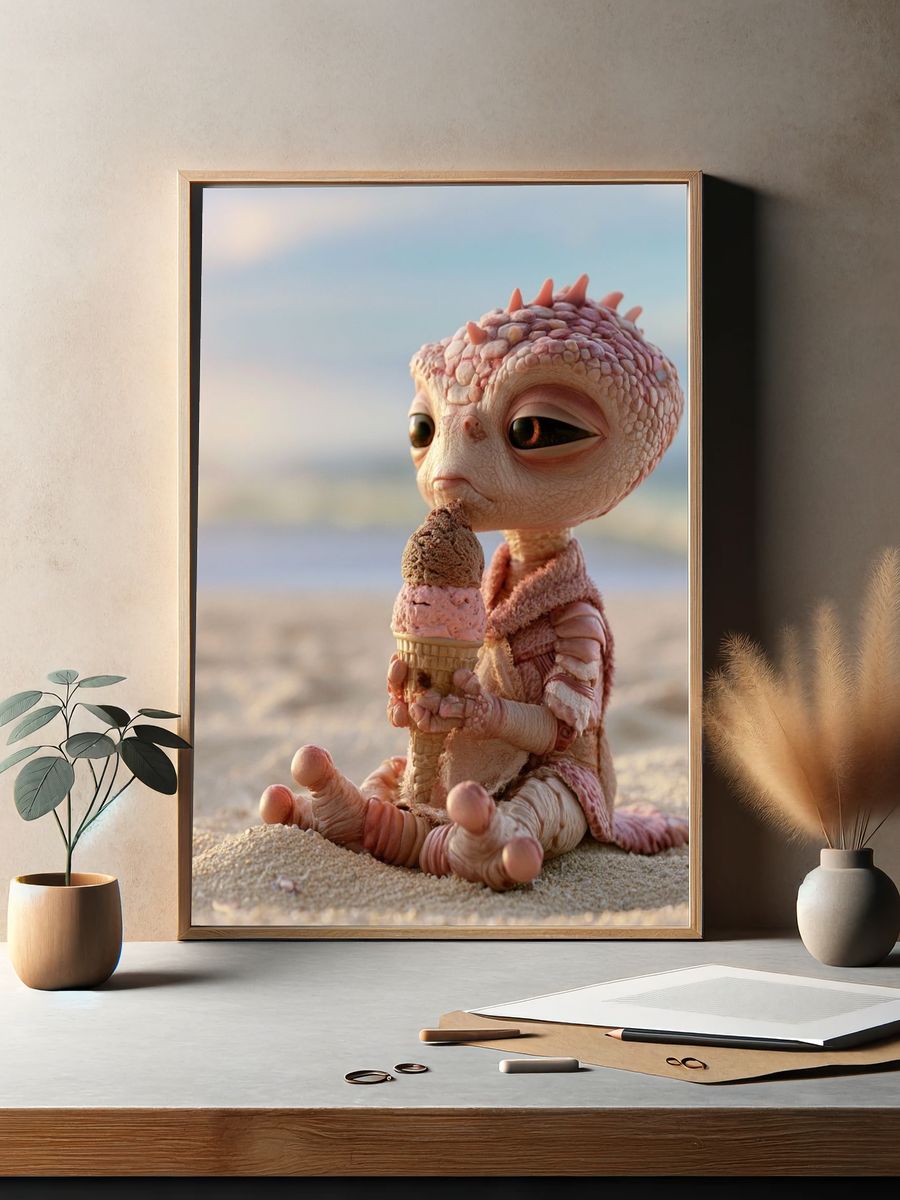 Cute Baby Dragon Ice Cream Poster. — room view 2