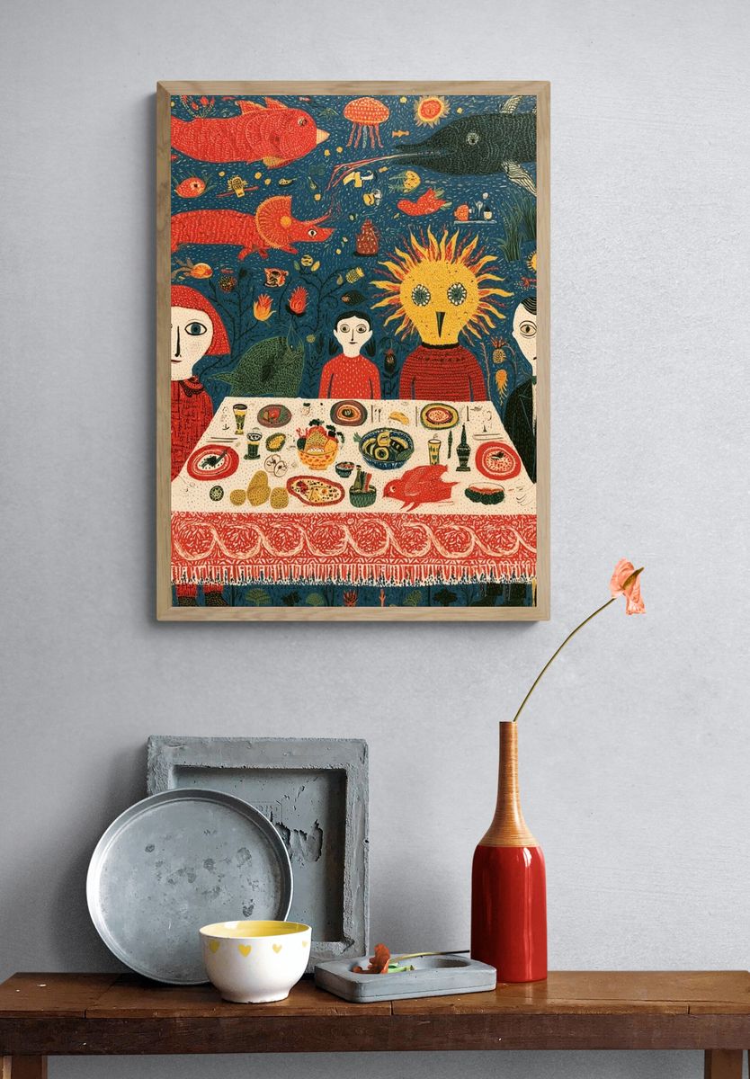 Surreal Dinner Party Illustration Poster. — room view 3