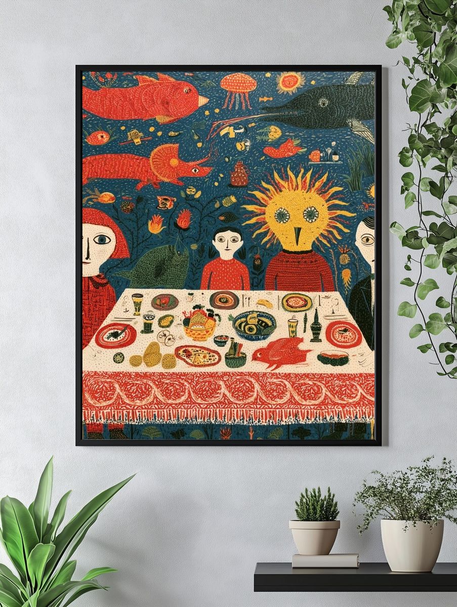 Surreal Dinner Party Illustration Poster. — room view 4