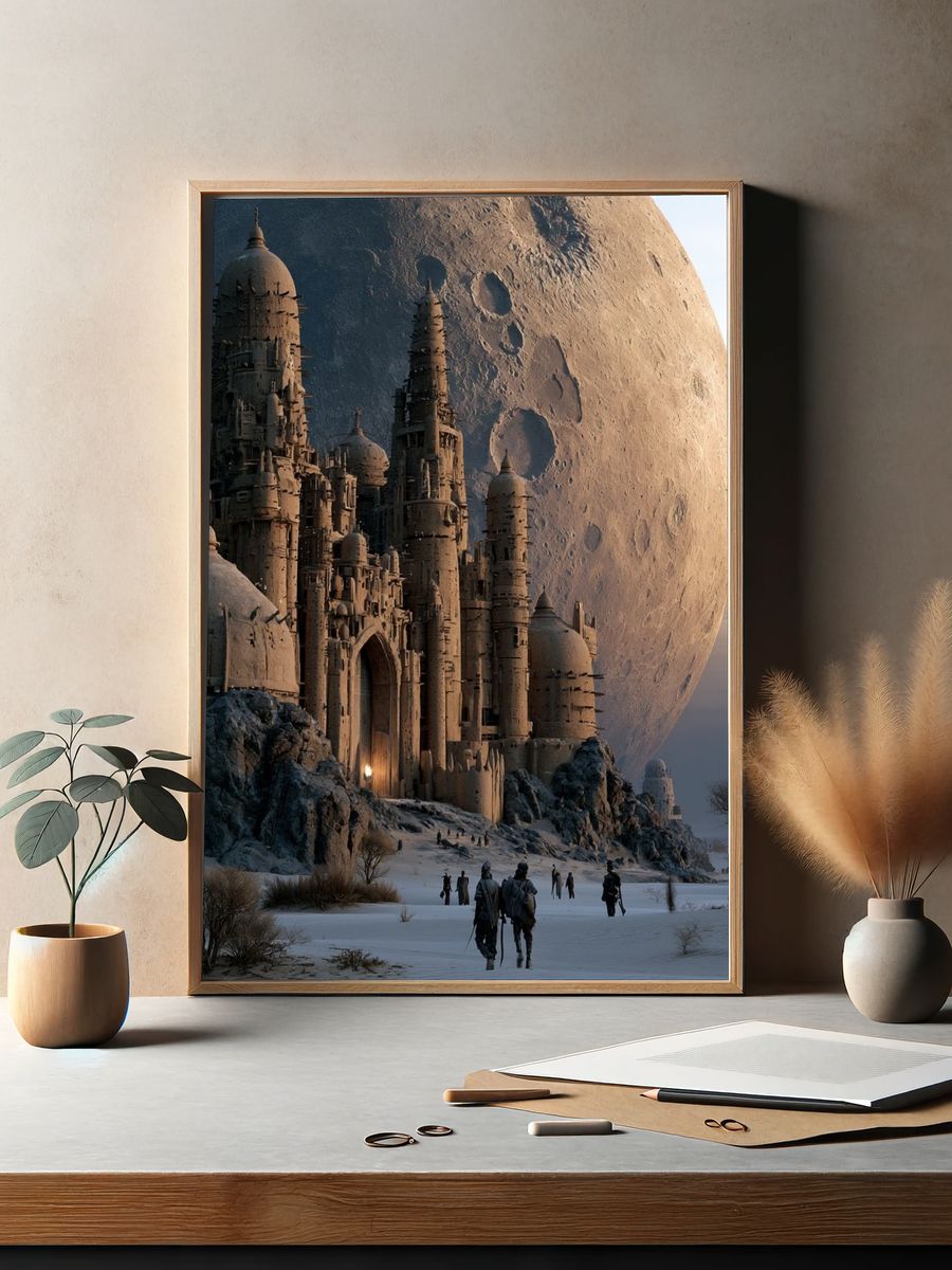 Moonlit Desert Citadel Sci-Fi Poster. — room view 2