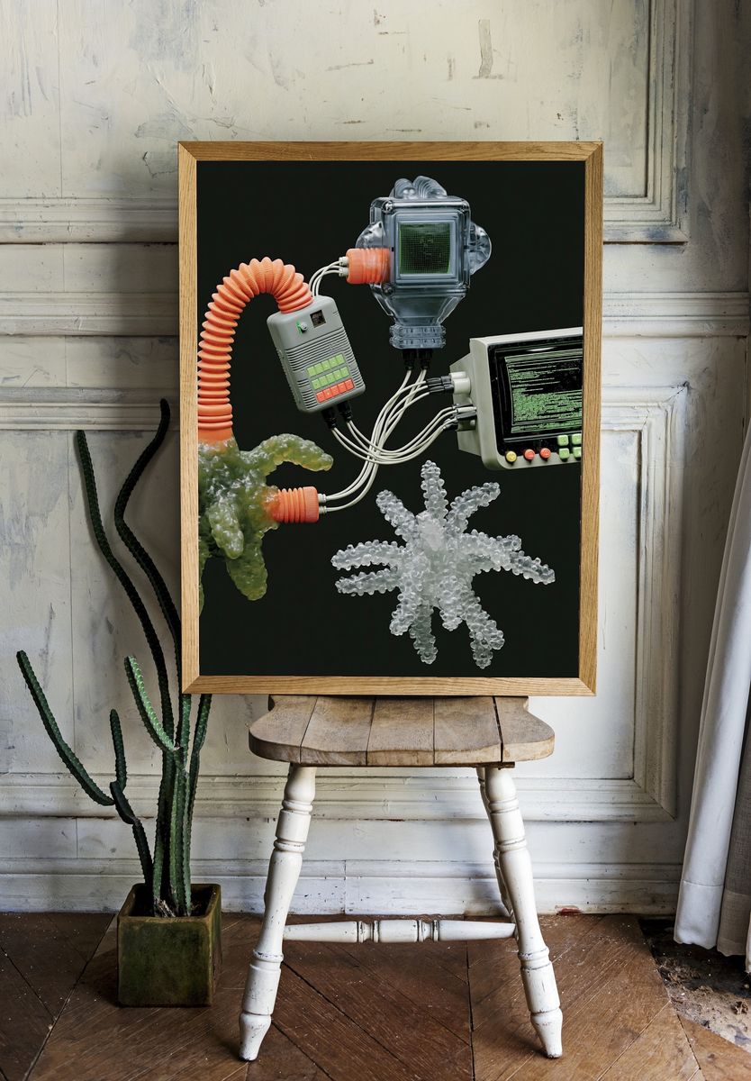 Retro Tech Assemblage Poster. — room view 1
