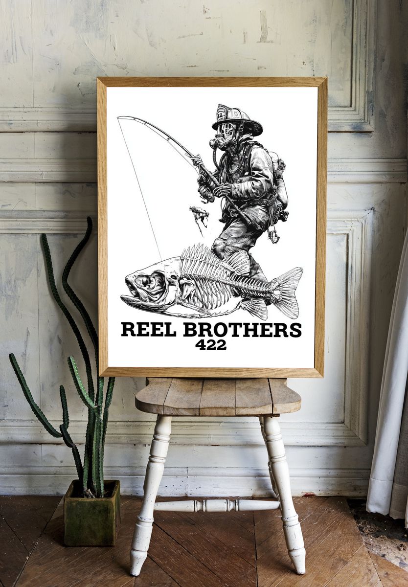 Reel Brothers Fishing Illustration Poster. room preview