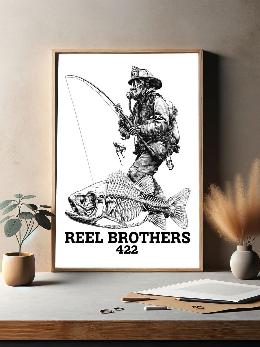 Reel Brothers Fishing Illustration Poster. — room view 2