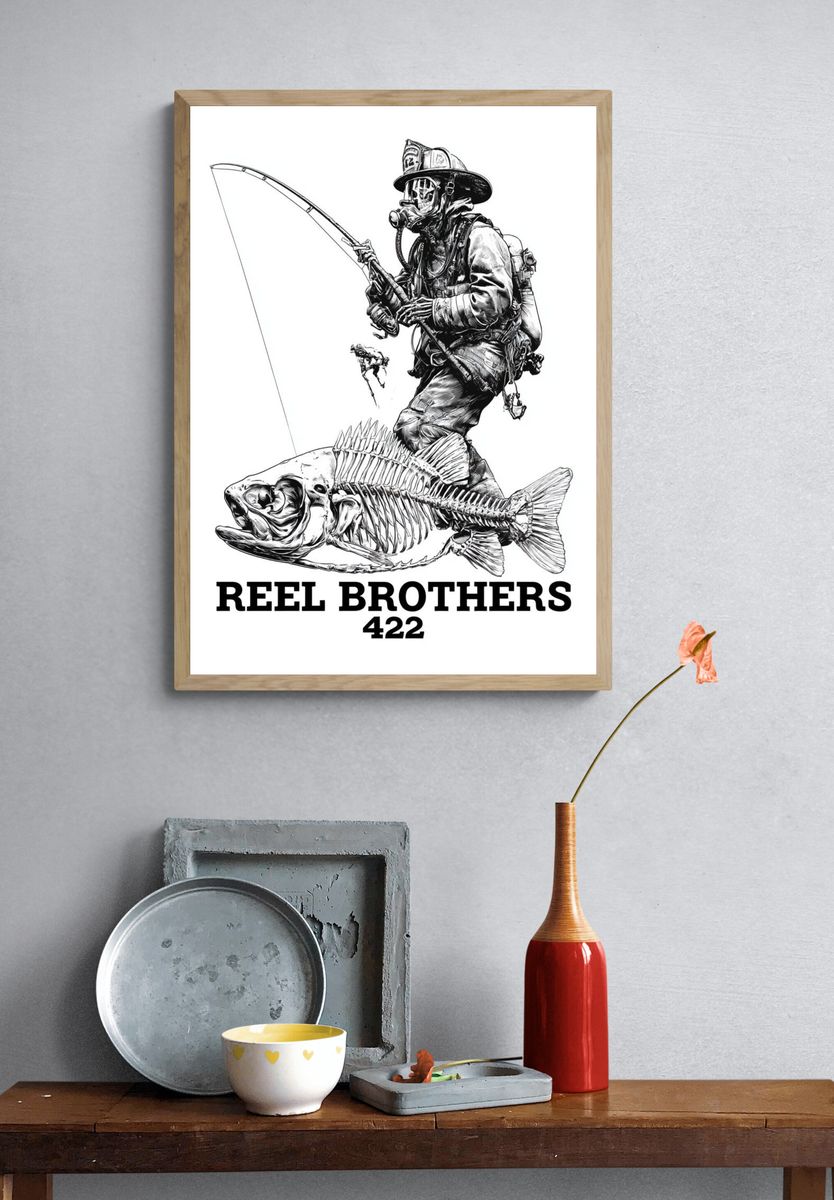 Reel Brothers Fishing Illustration Poster. — room view 3