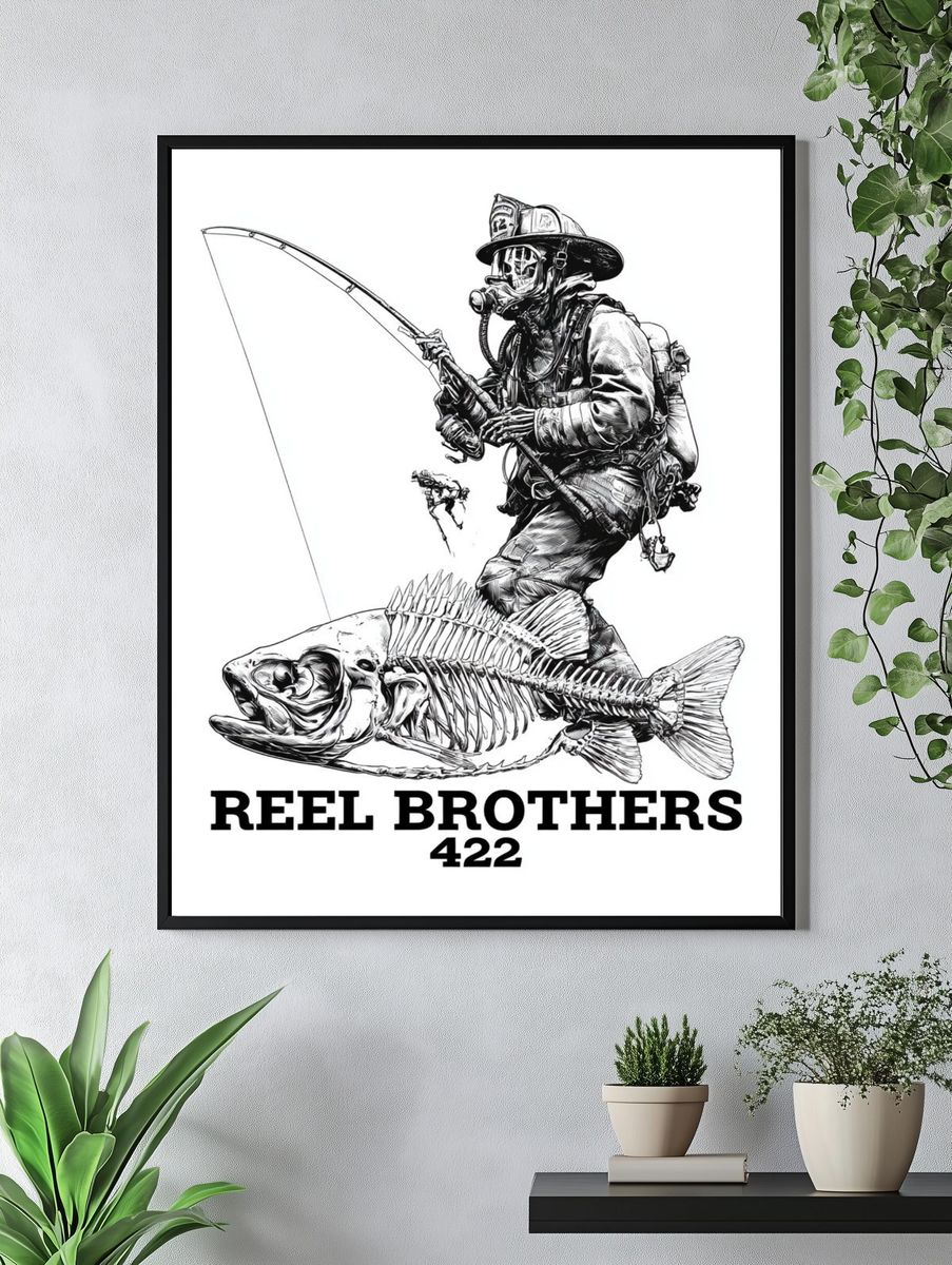 Reel Brothers Fishing Illustration Poster. — room view 4