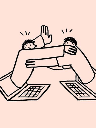 Hugging friends via social media.